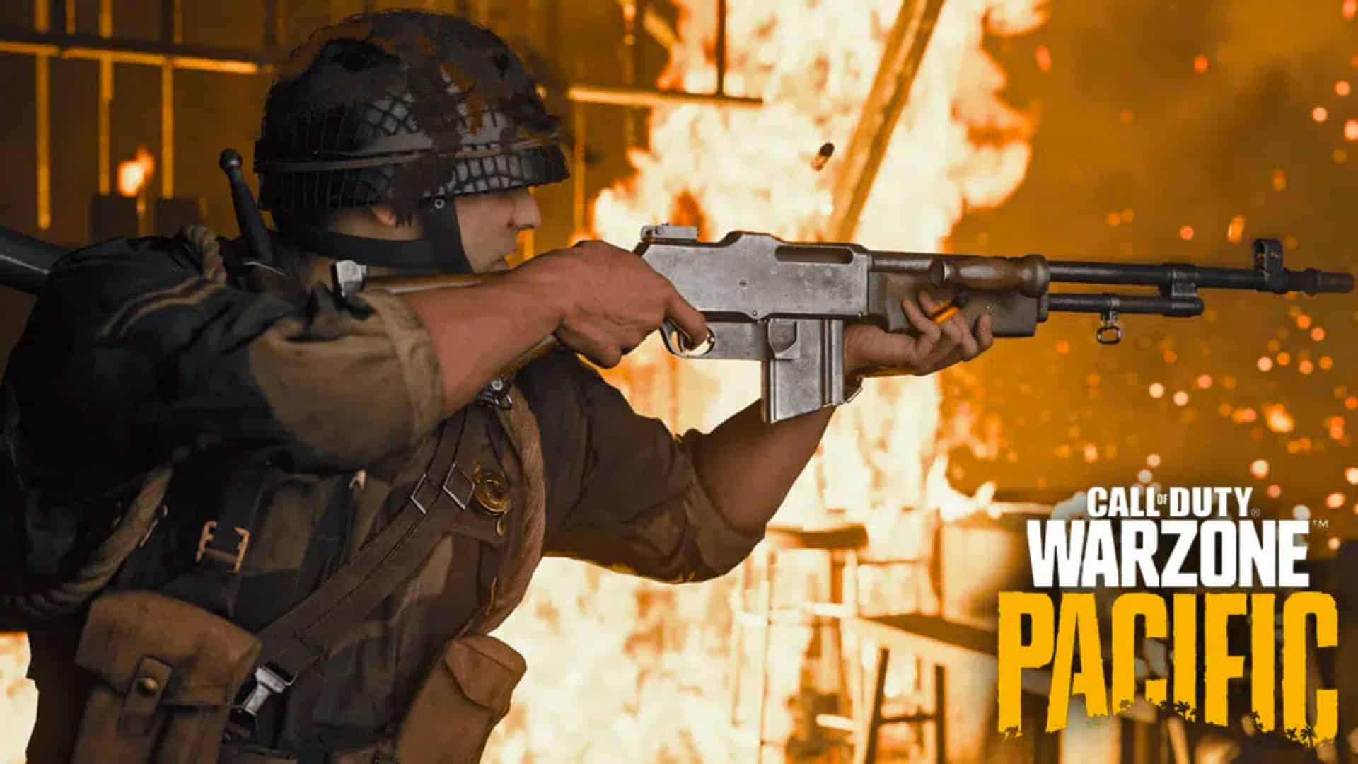 Call of Duty: Vanguard character walking through fire with BAR assault rifle