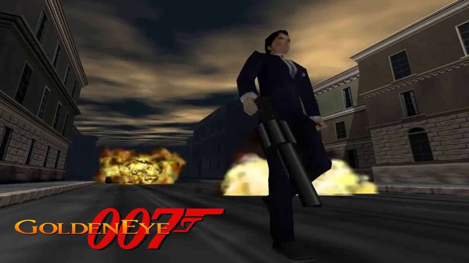 james bond running from explosion in goldeneye 007