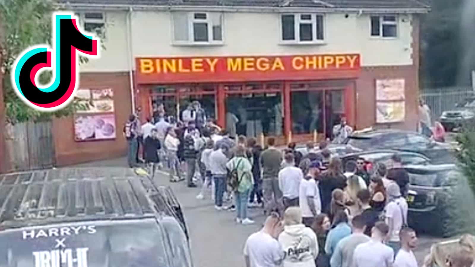 People queue for Binley Mega Chippy