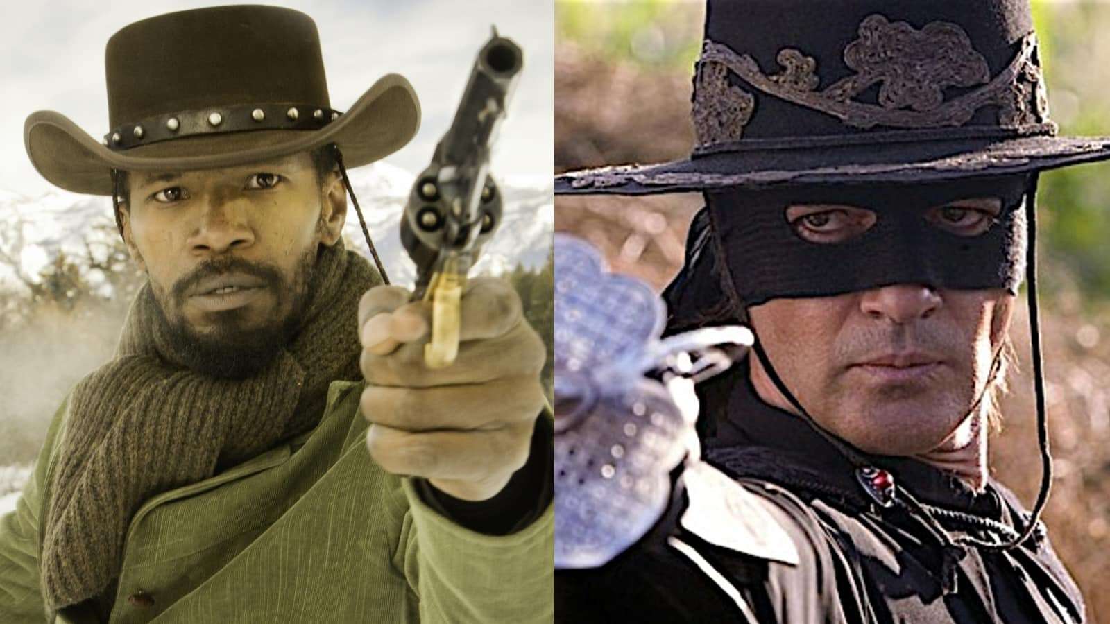 an image of jamie foxx and antonio banderas in djano unchained and zorro