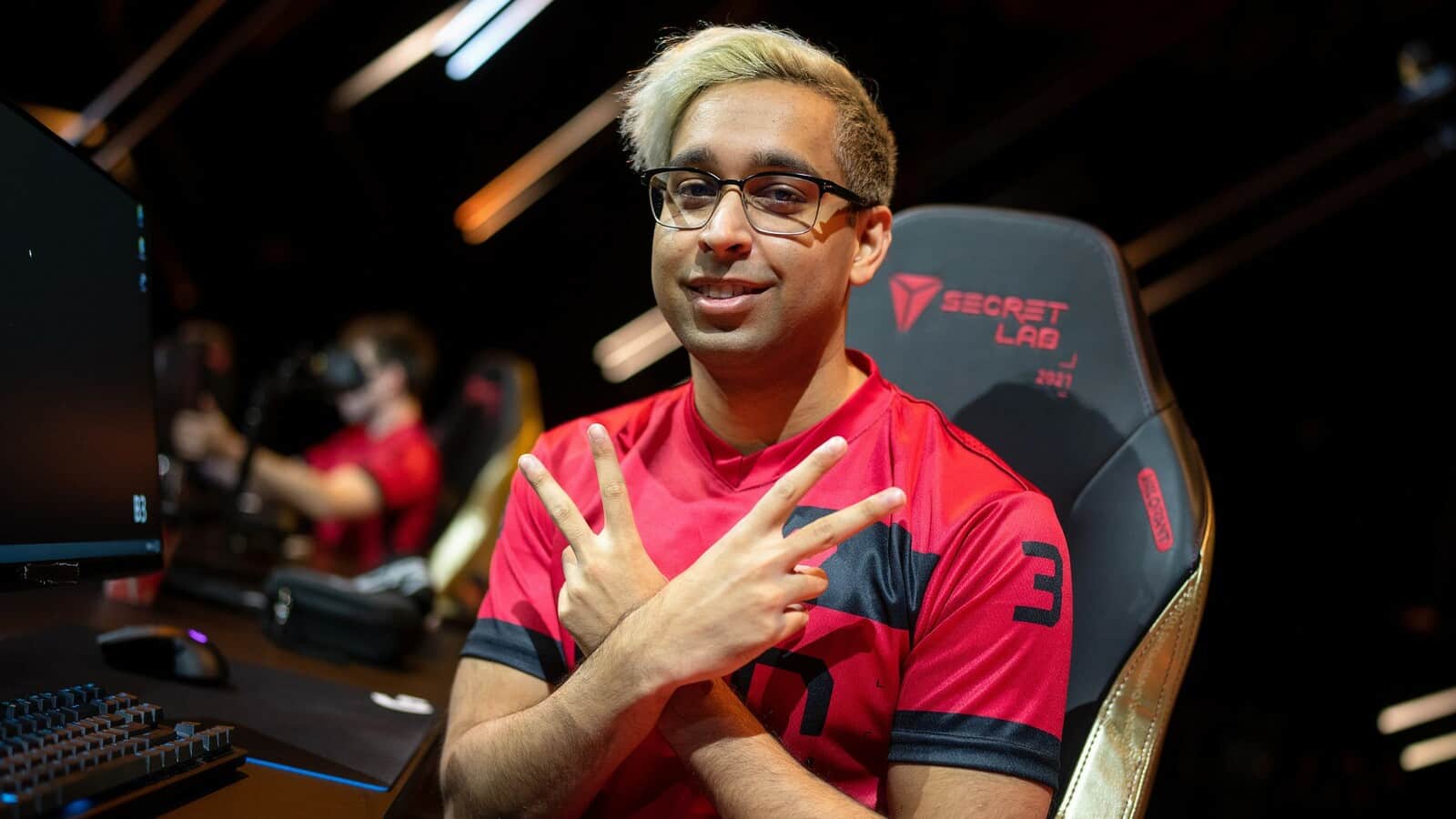 Sentinels Valorant player ShahZam throws up to peace signs at VCT Champions