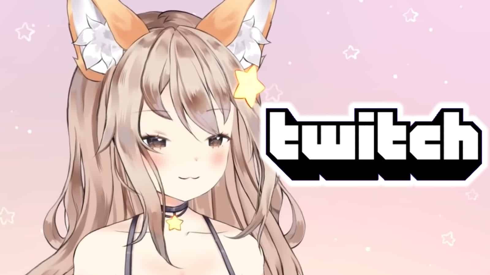Vtuber anny streaming with Twitch logo
