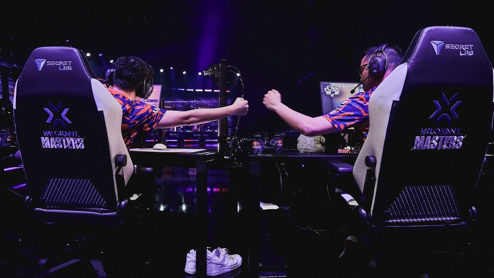 Paper Rex players fist bump while competing on the Valorant Masters stage
