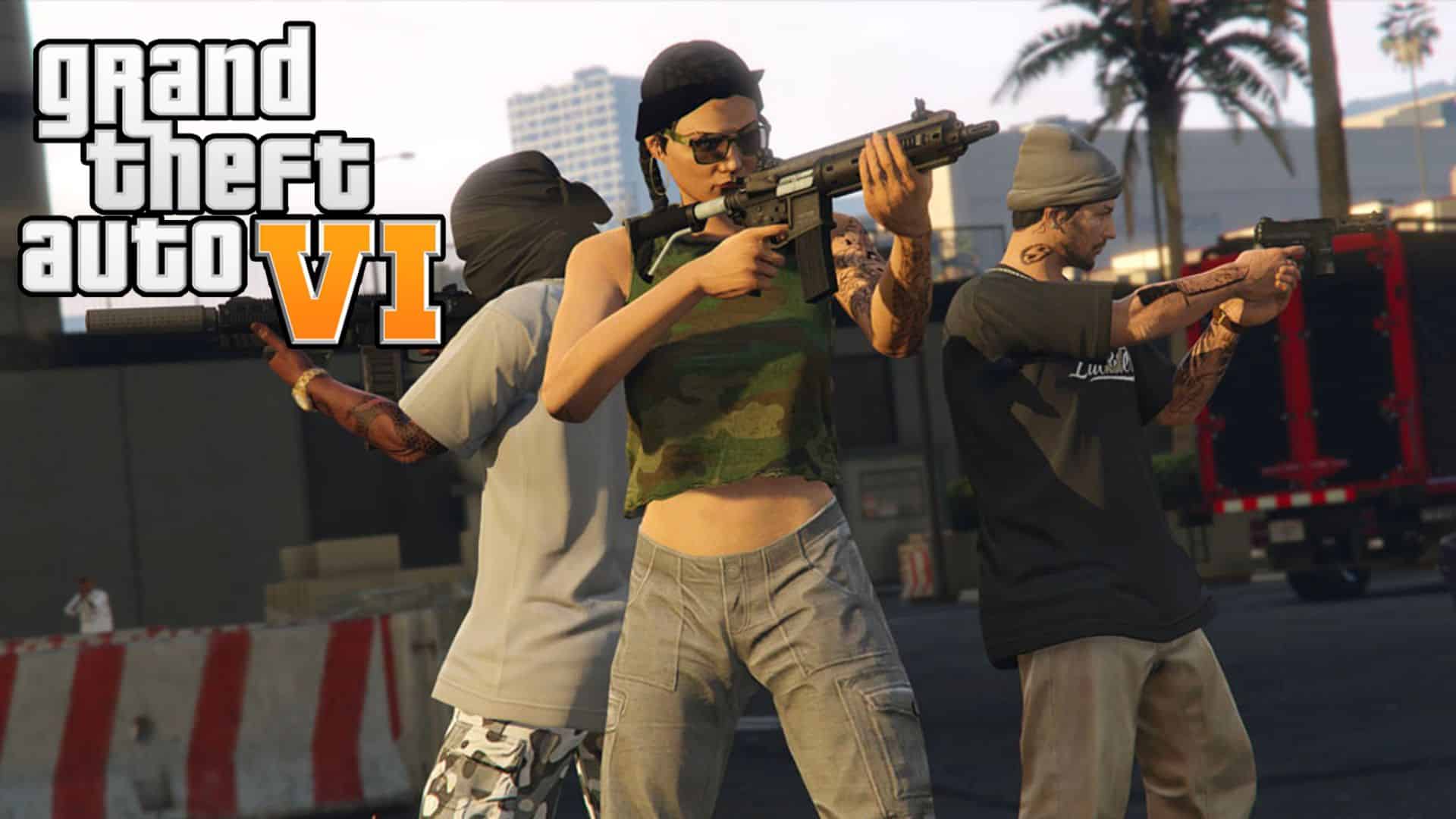 GTA Online characters standing in circle holding guns