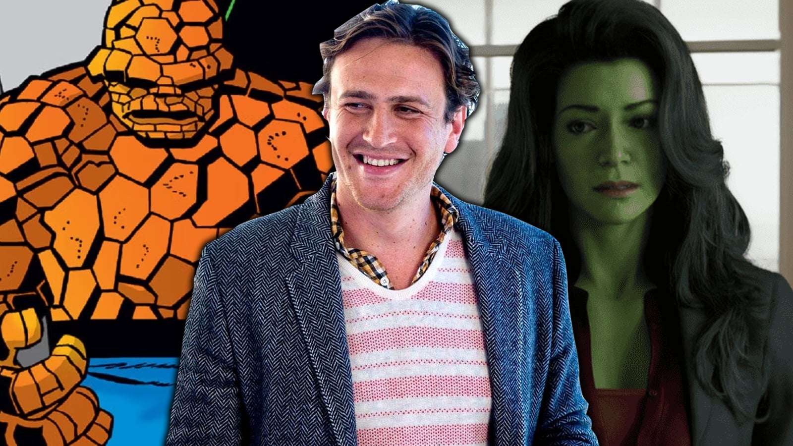 An image of Jason Segel, the thing and she-hulk on disney+ for marvel