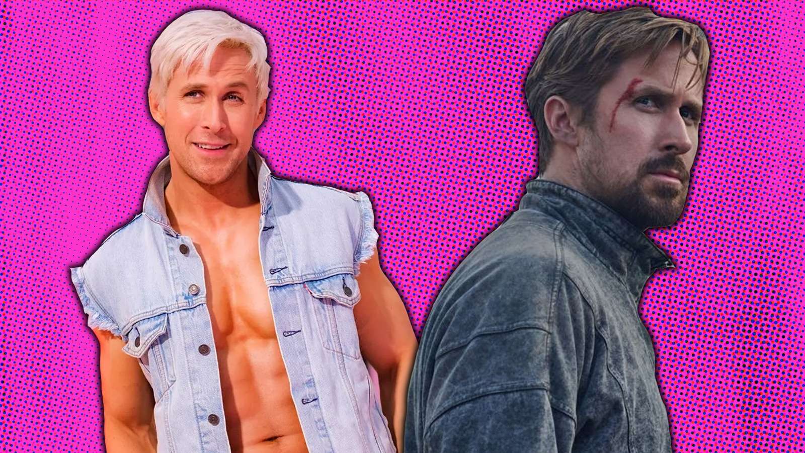 an image of ryan gosling as barbie and in the gray man