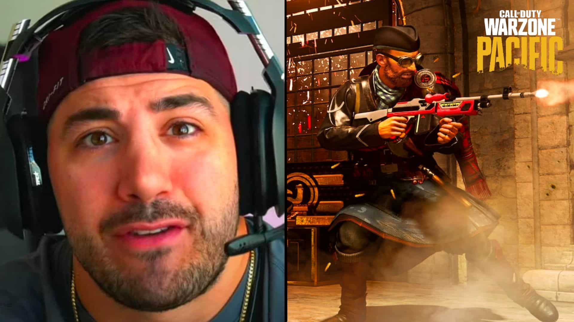 Nickmercs side by side with Warzone character on Fortune's Keep map