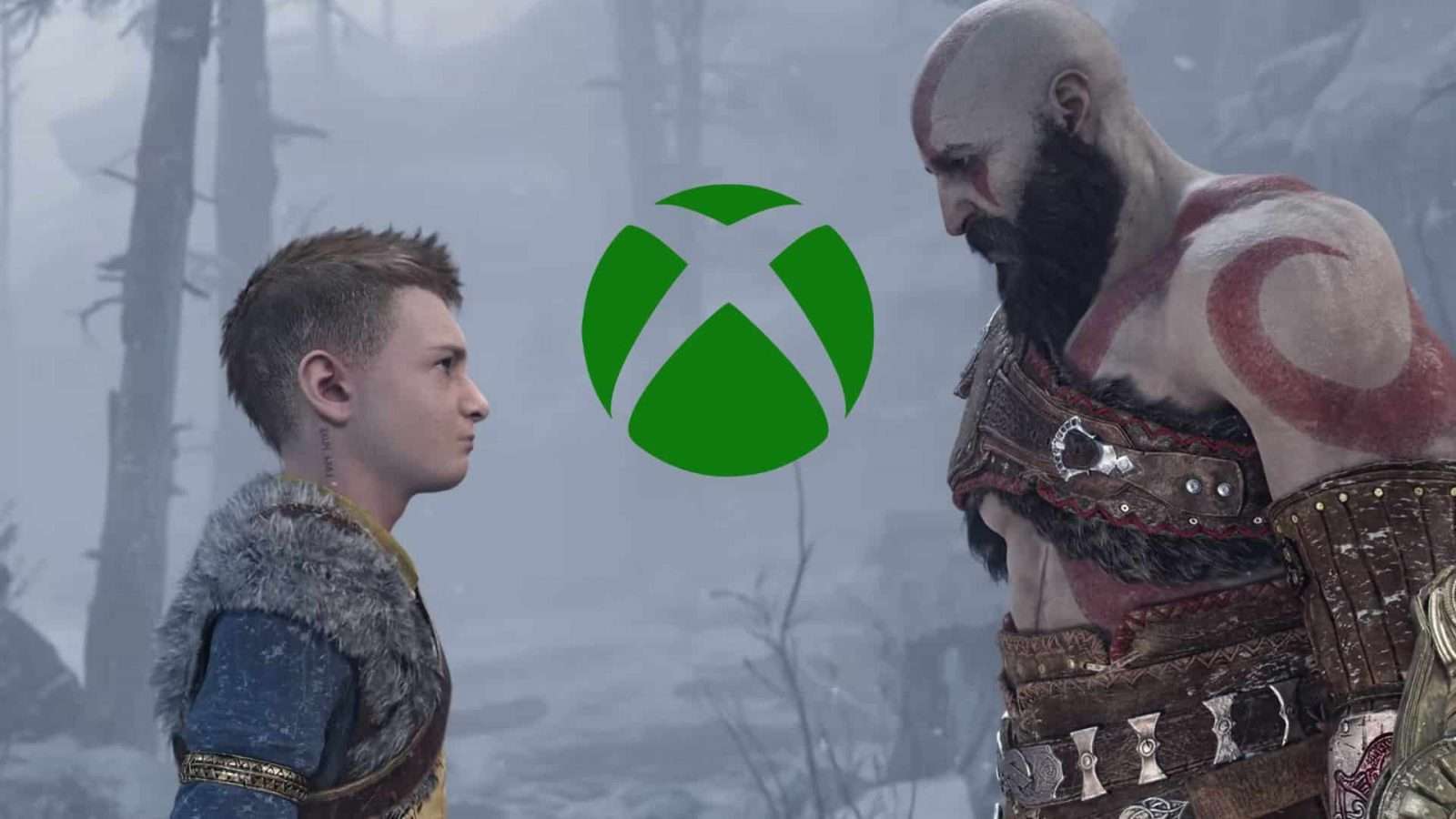 kratos and atreus looking at xbox logo