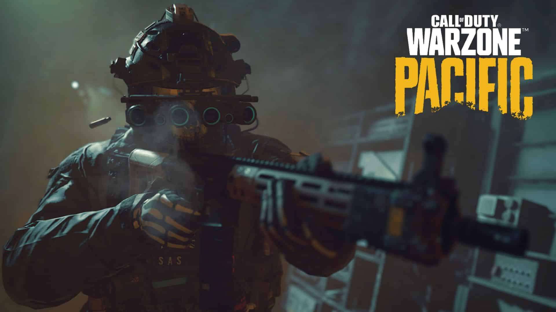 Modern Warfare character holding assault rifle in rain