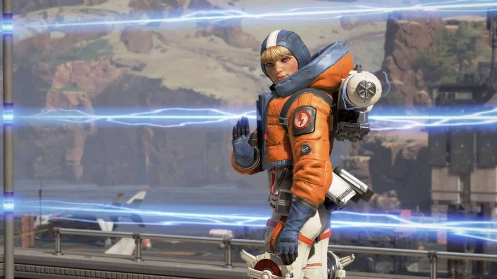 wattson standing in front of electrical fence in apex legends