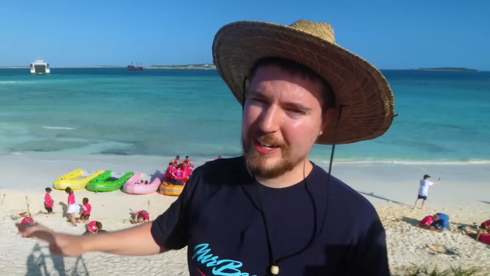 MrBeast talking to the camera during I Gave My '100,000,000th Subscriber An Island' video