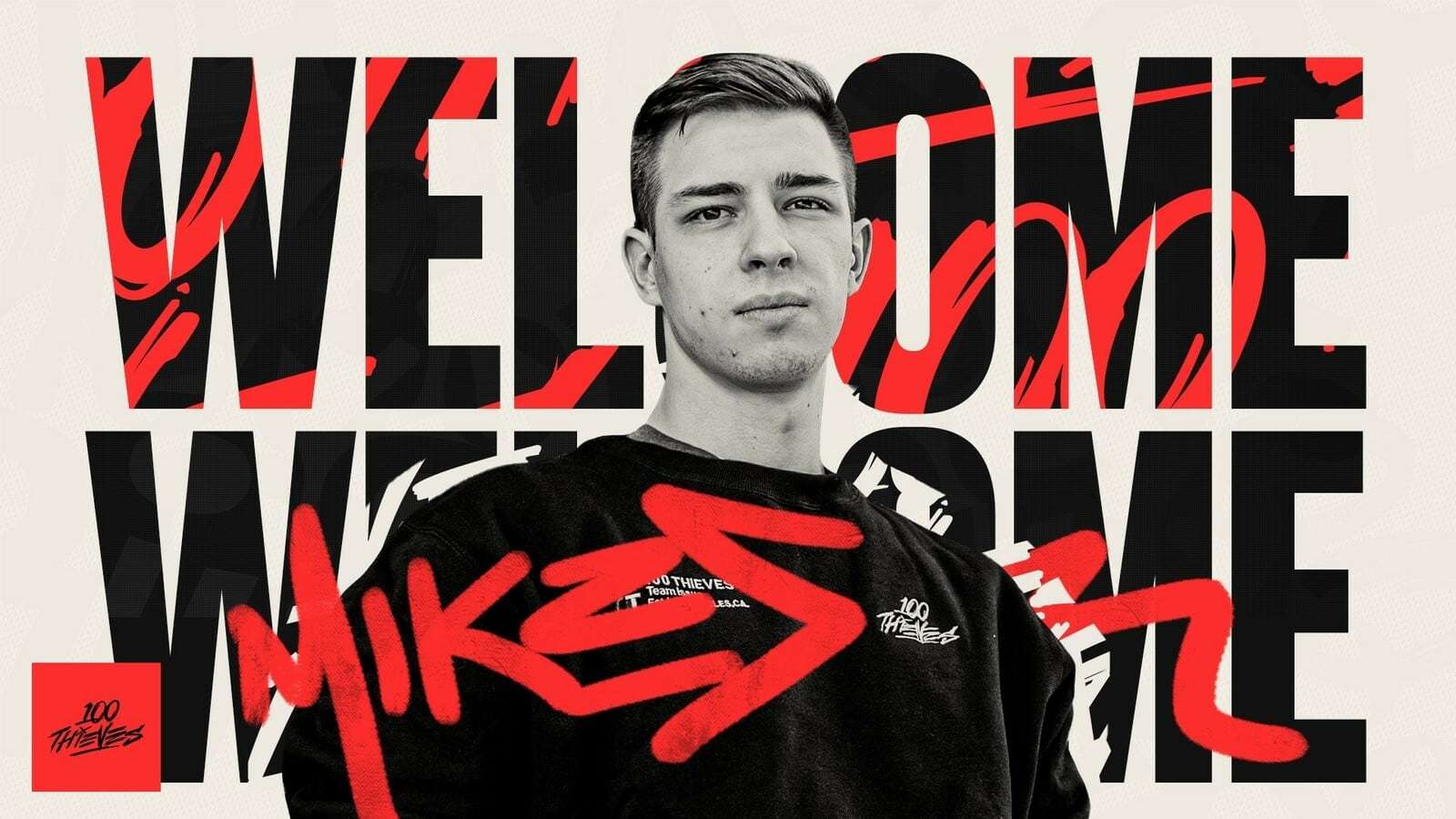 100 Thieves Mikes joining Valorant team graphic