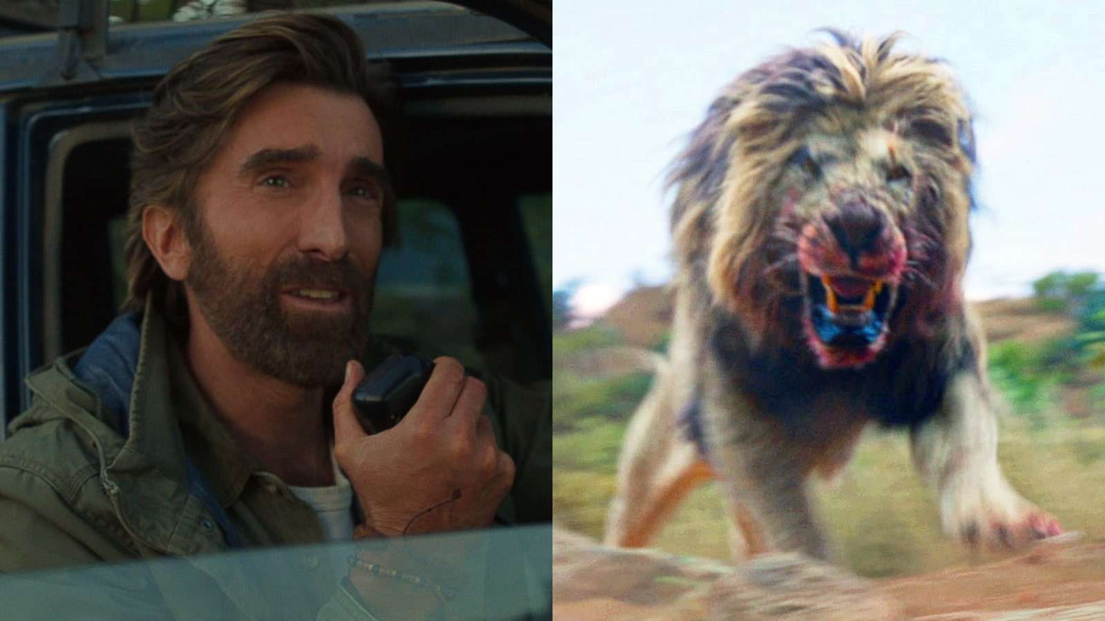 Sharlto Copley and the CGI lion in Beast
