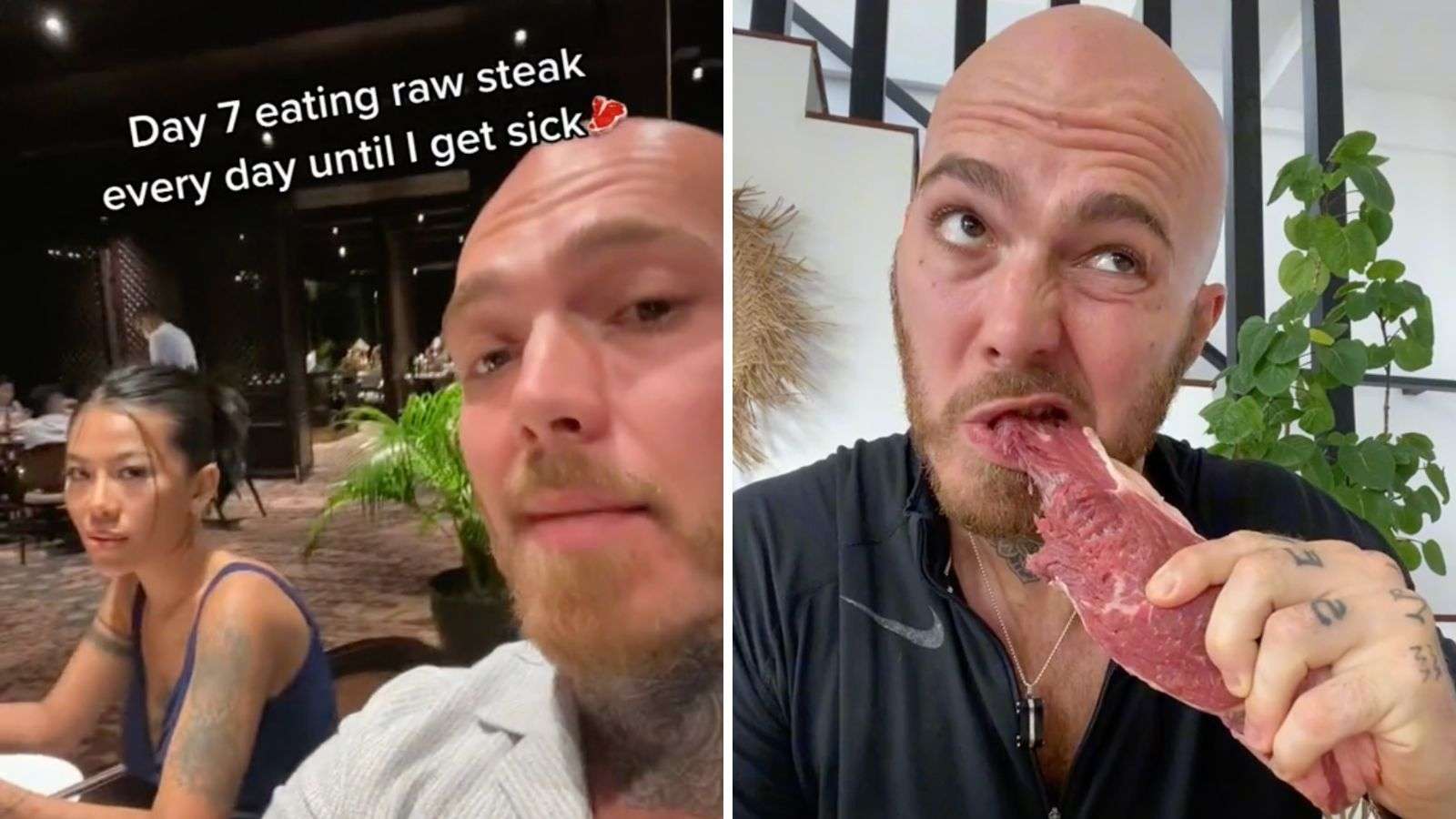 tiktoker eating raw steak