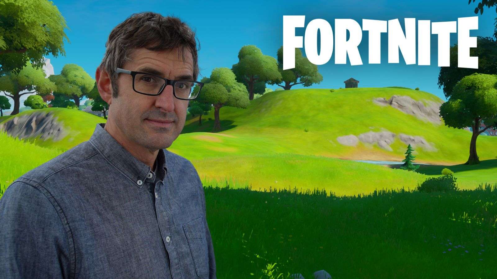 Louis Theroux with Fortnite logo