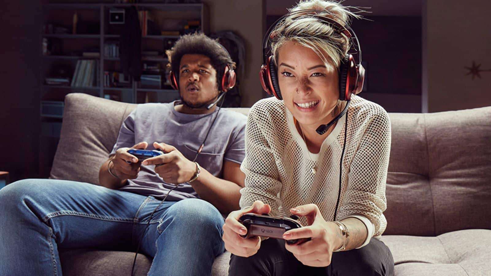 Two friends playing Xbox