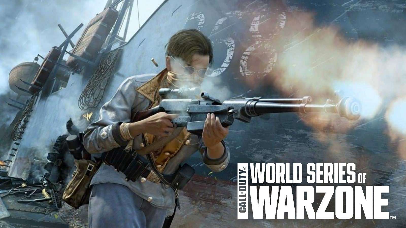 Warzone player using Gorenko sniper with World Series of Warzone logo in corner