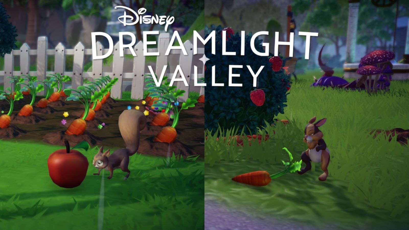 Feeding a squirrel and a rabbit in Disney Dreamlight Valley