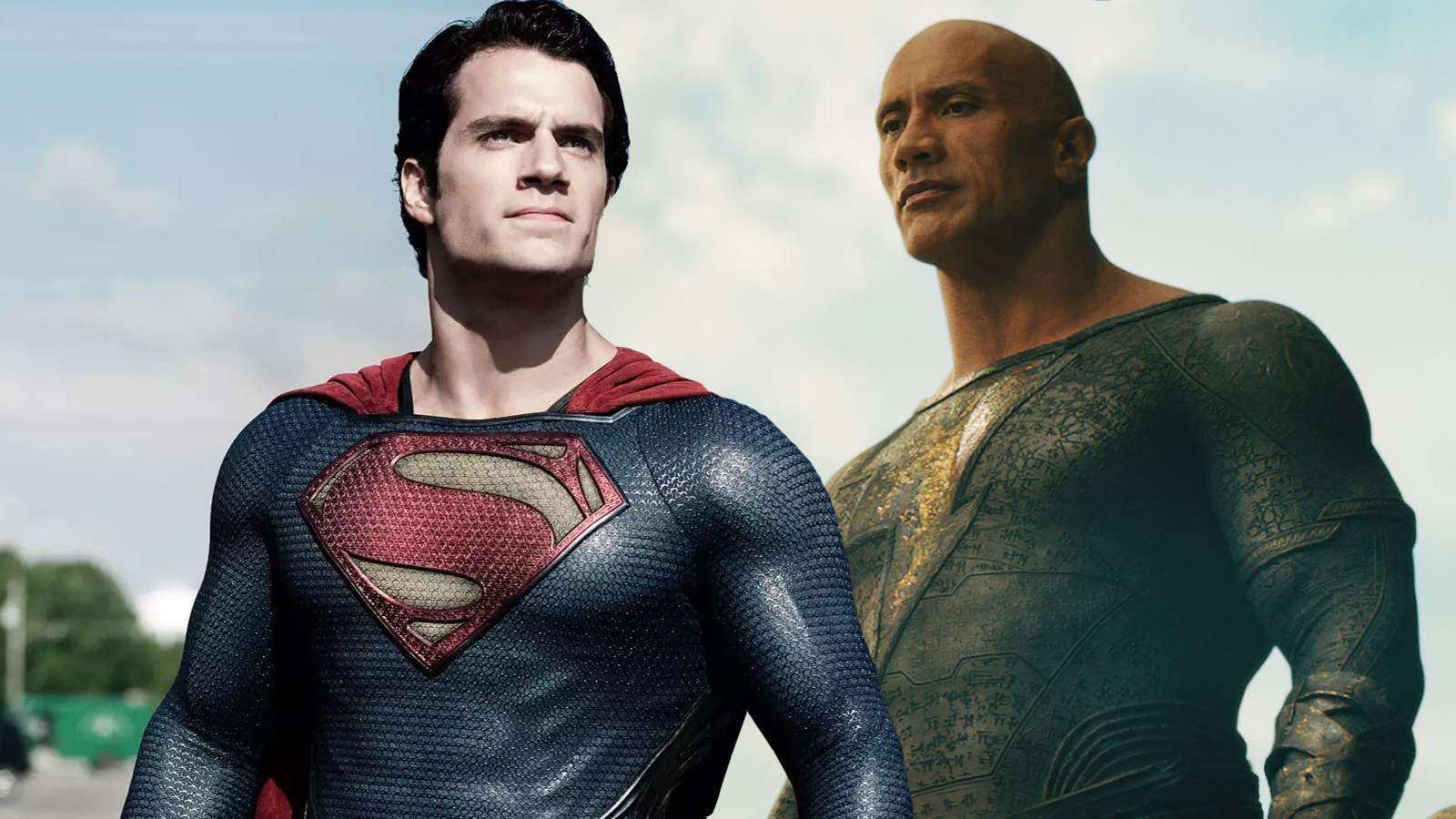 An image of Henry Cavill's Superman and The Rock's Black Adam