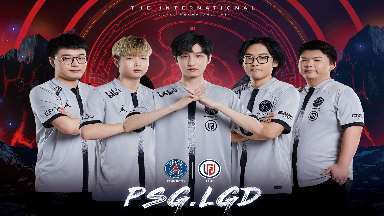 cover art featuring psg.lgd's dota 2 roster