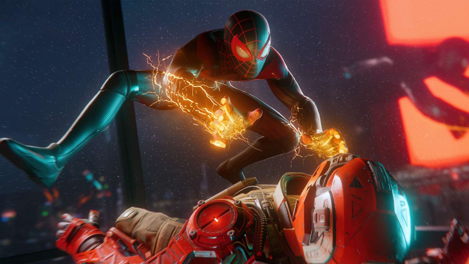 Miles Morales knocking an enemy down