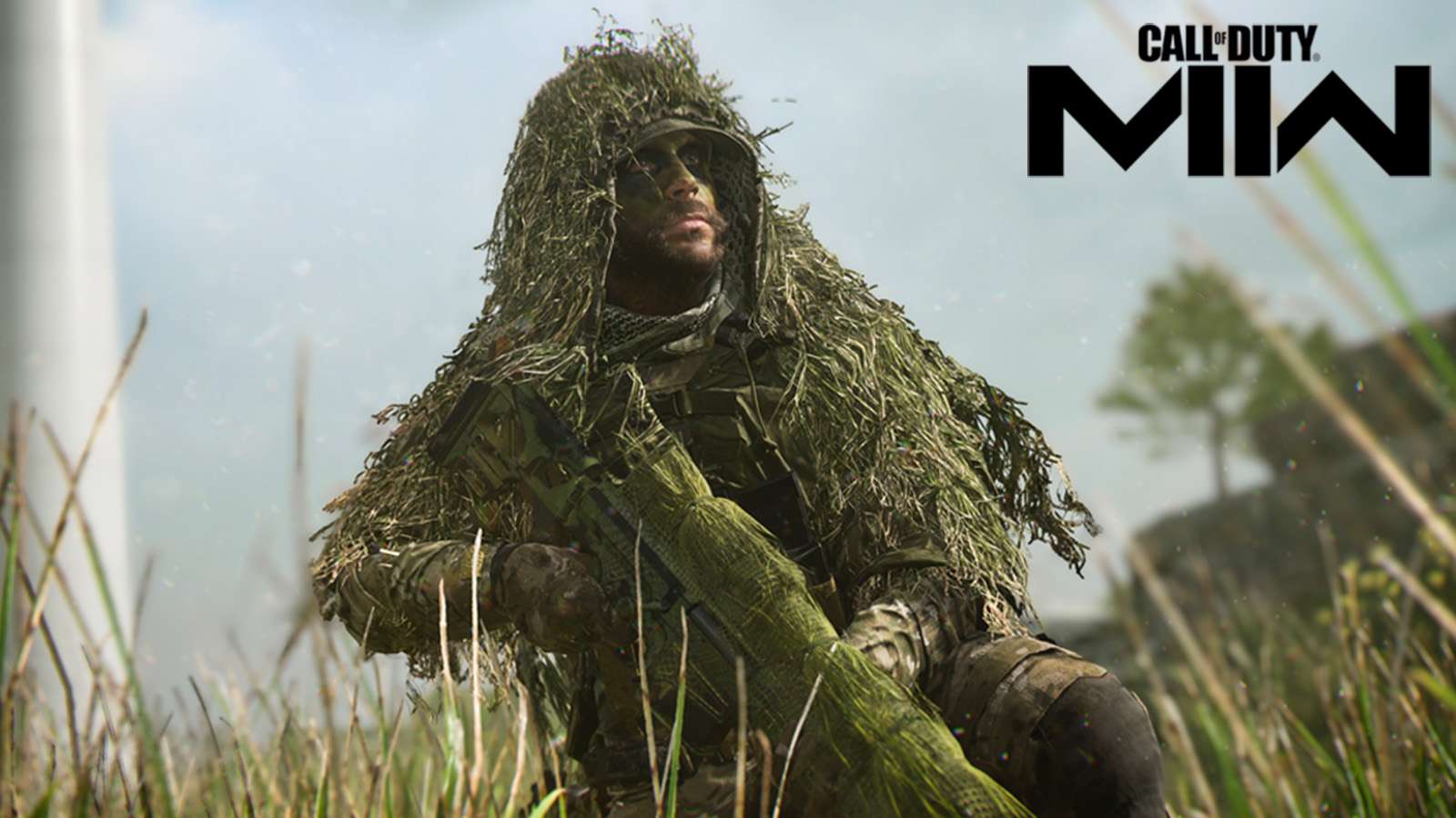 Modern Warfare 2 character with ghilly suit and MWII logo