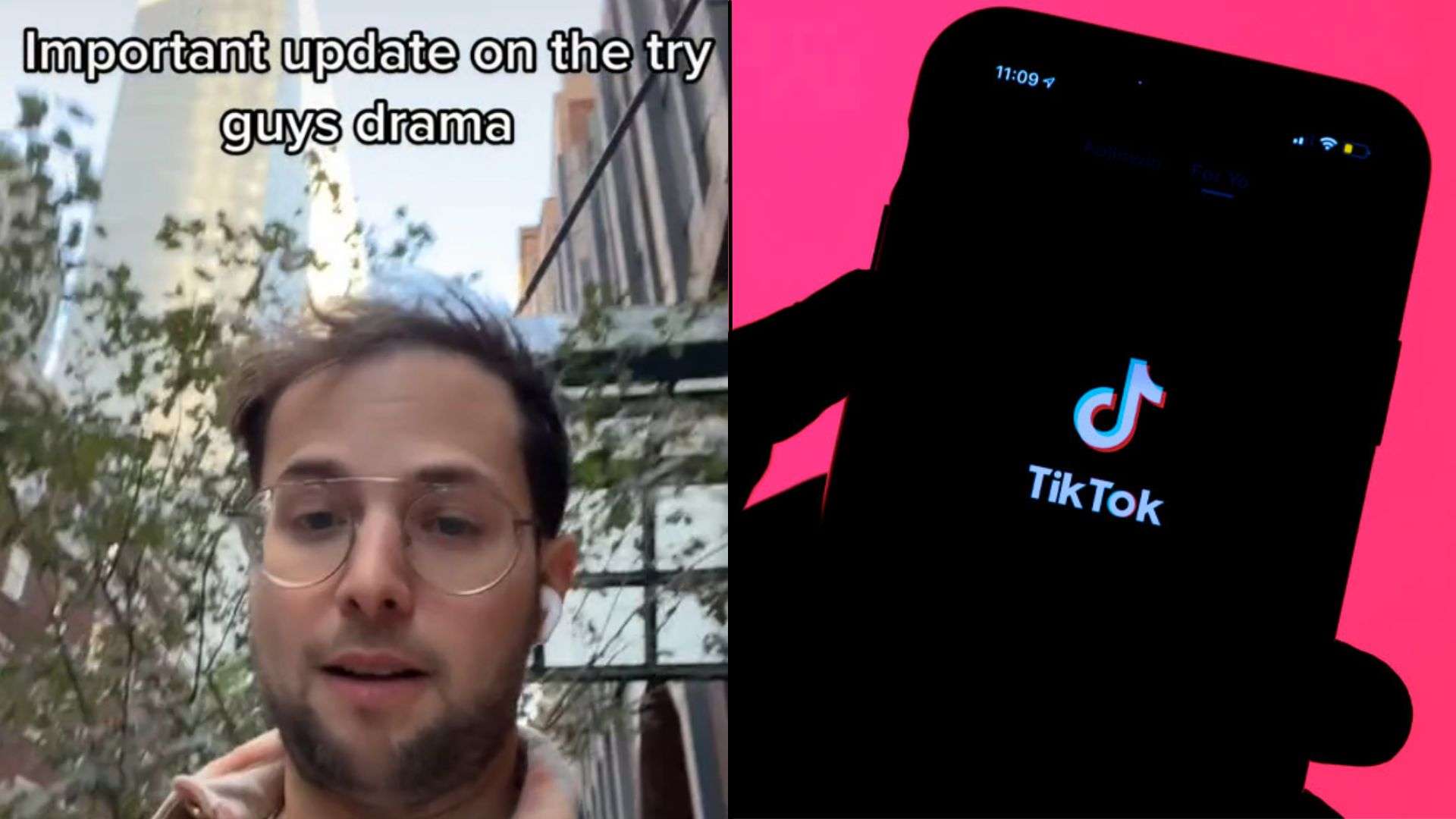 Try Guys zach talking to camera next to TikTok logo