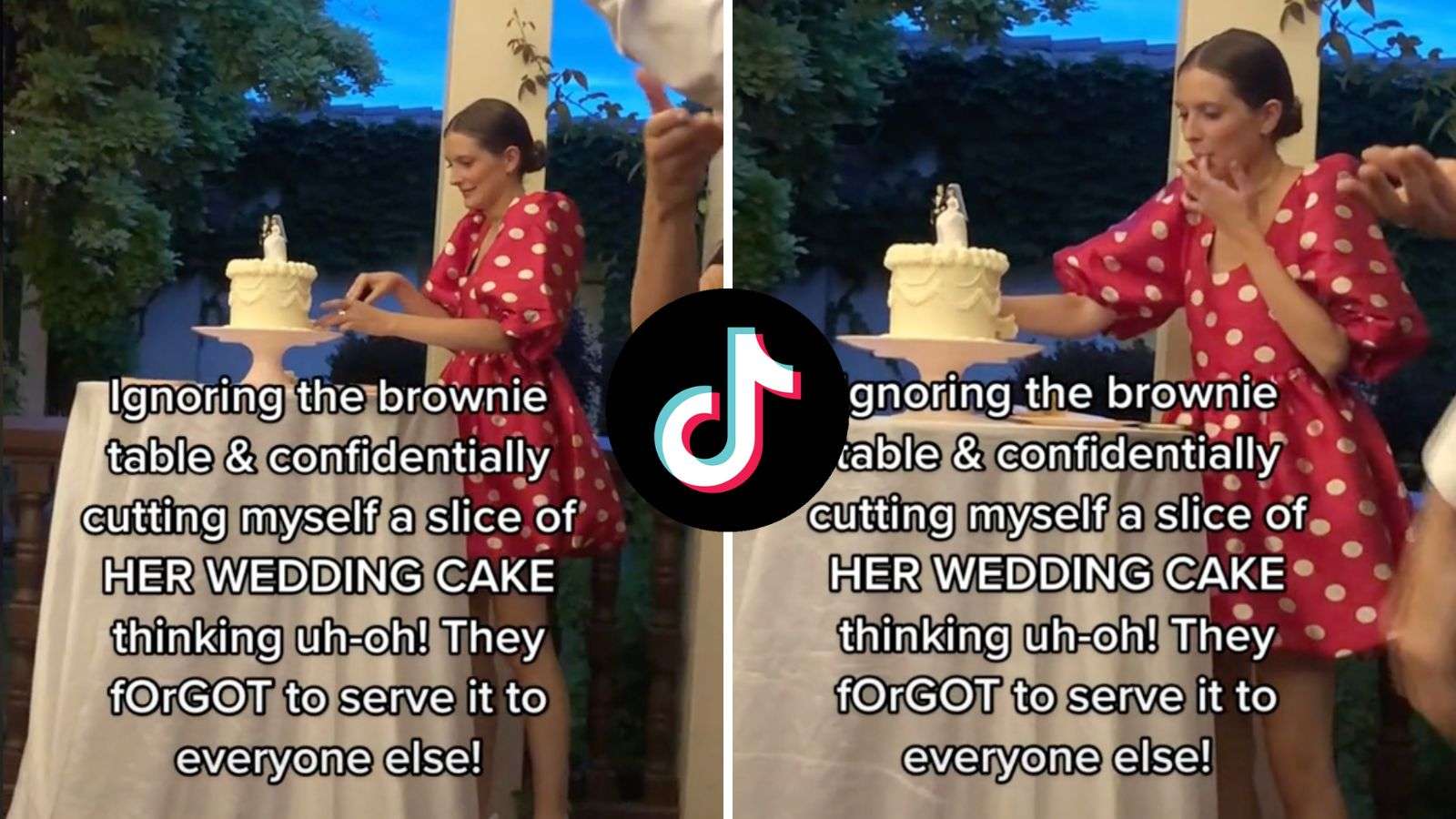 Viral TikTok of guest cutting wedding cake before bride and groom