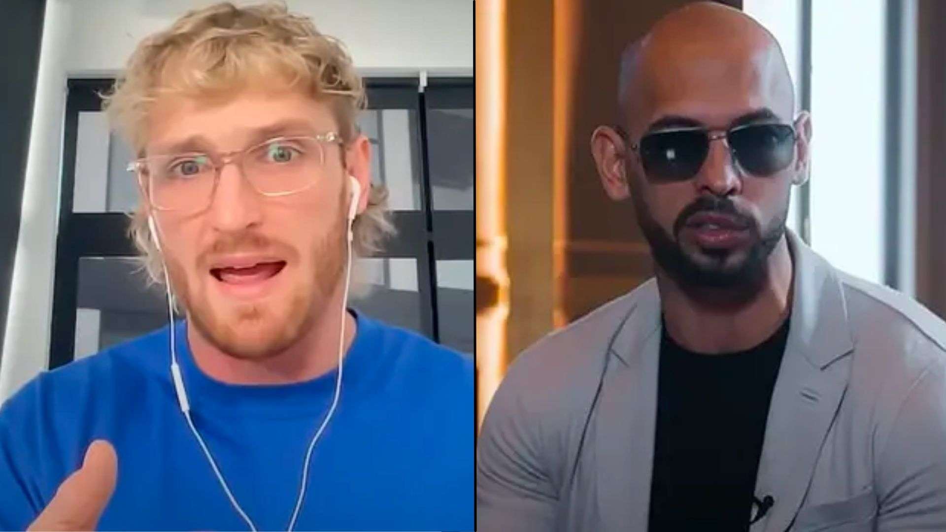Logan paul and andrew tate side by side talking to camera