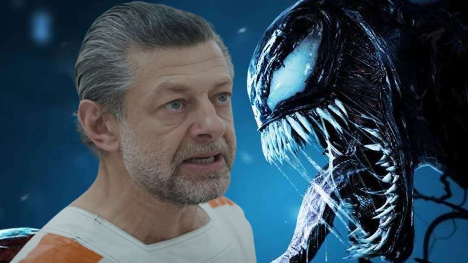 Andy Serkis and the poster for Venom