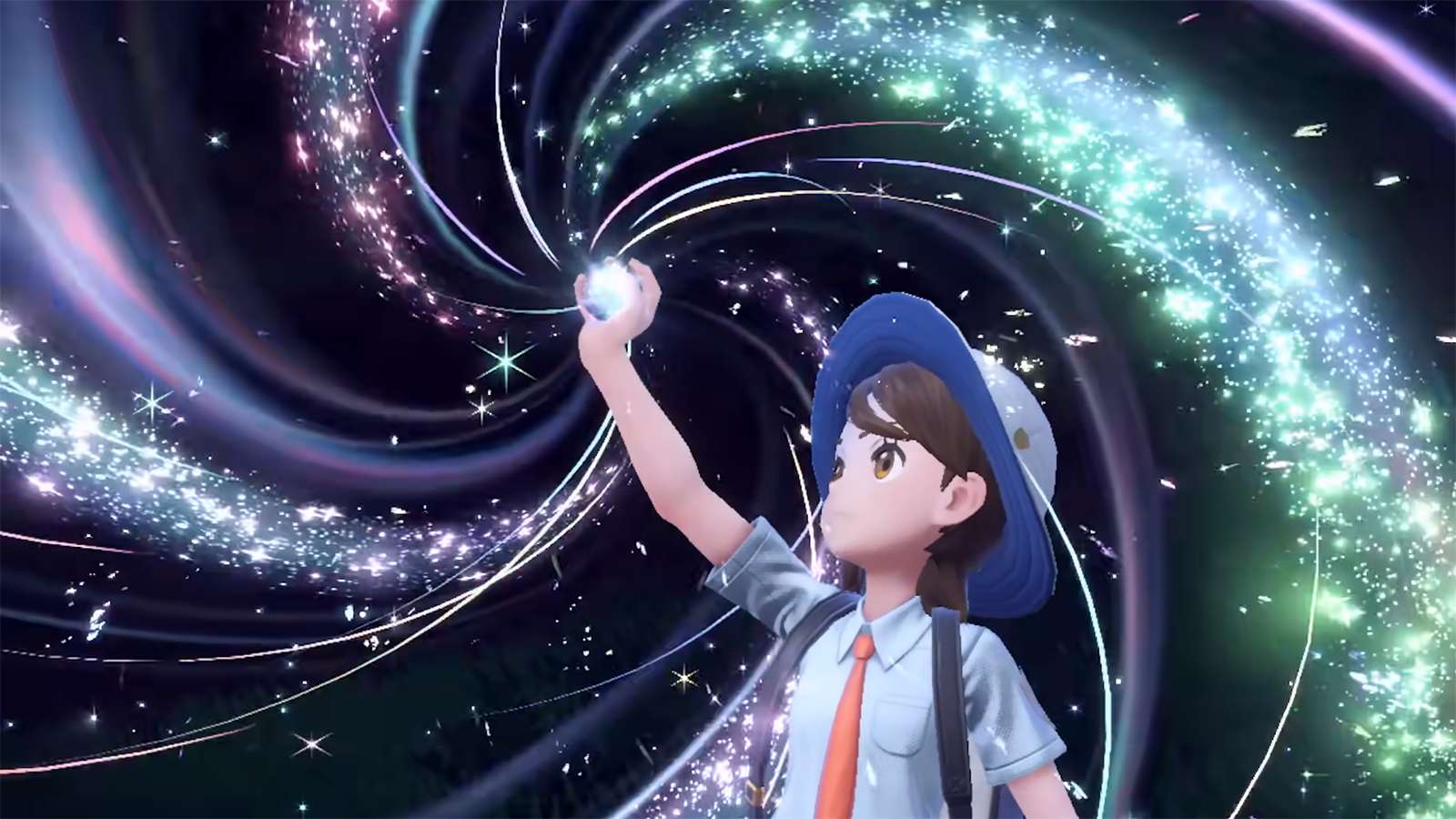 A Pokemon trainer holding a Pokeball in Scarlet & Violet