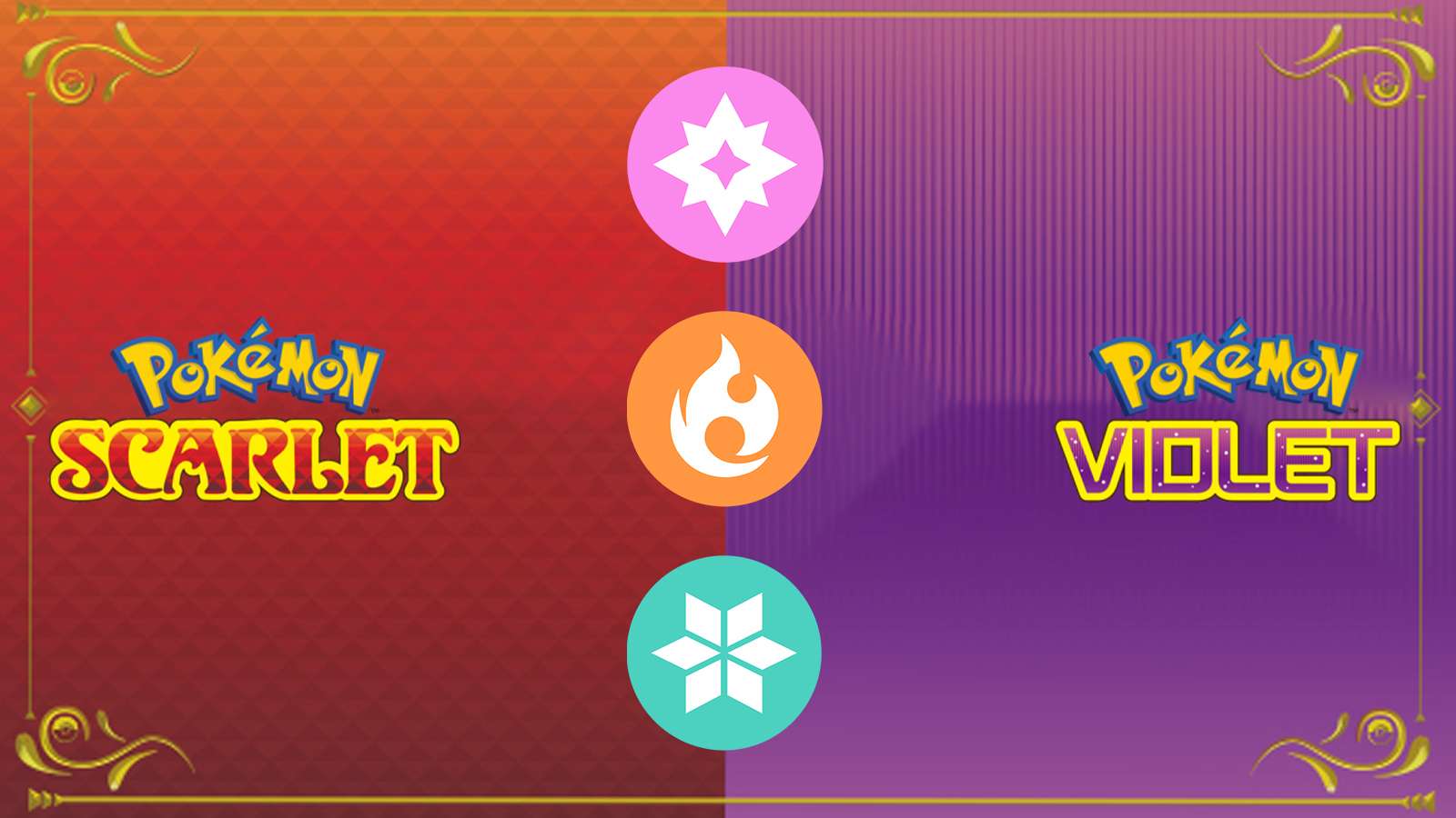 Pokemon Scarlet & Violet logos with type chart icons