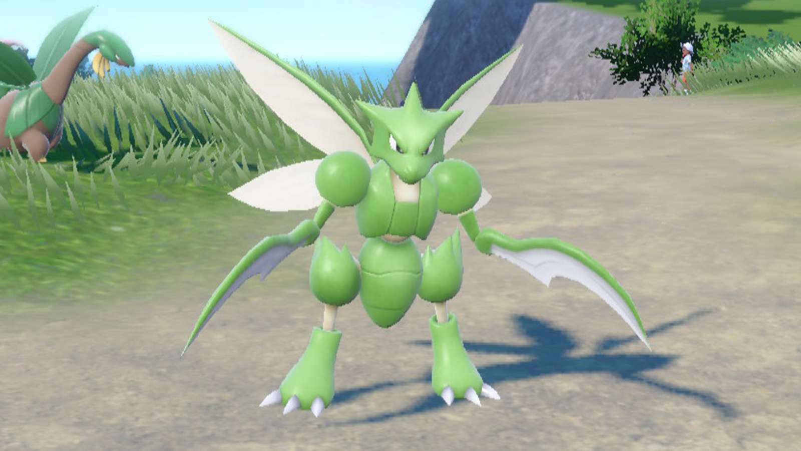 Scyther evolving with a Metal Coat in Pokemon Scarlet and Violet