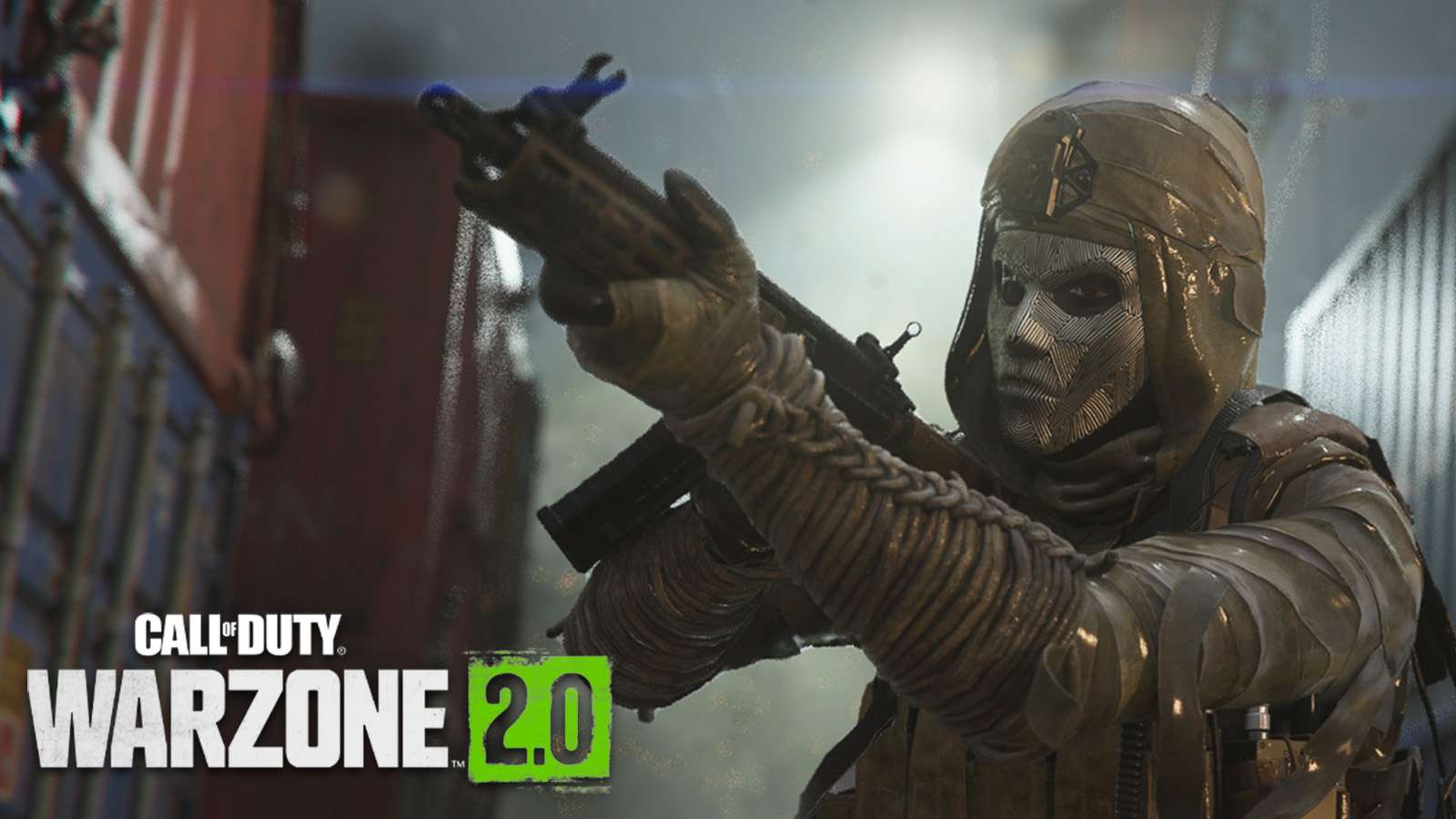 Warzone 2 logo next to MW2 character shooting