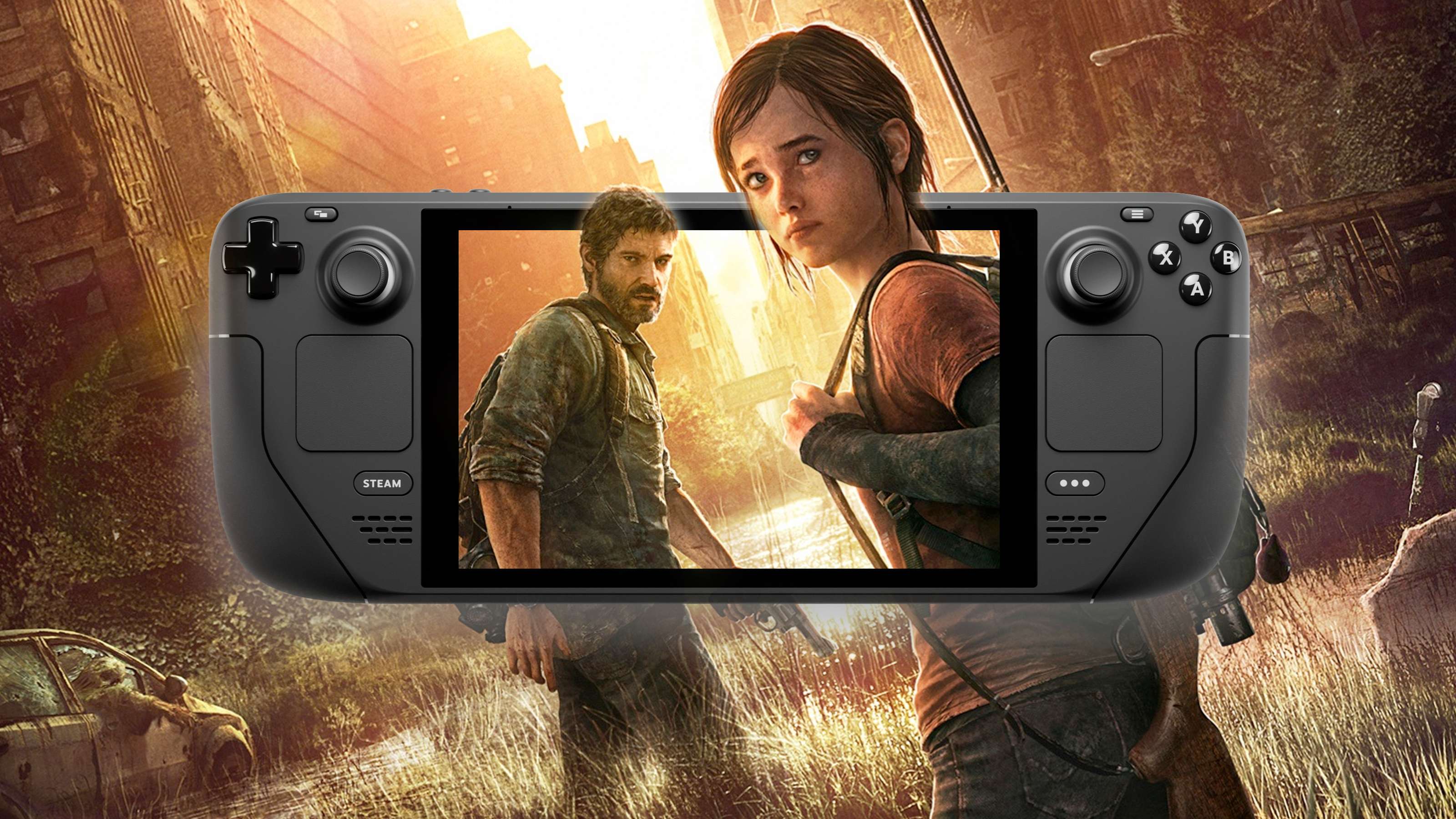 The Last of Us art superimposed on a Steam Deck