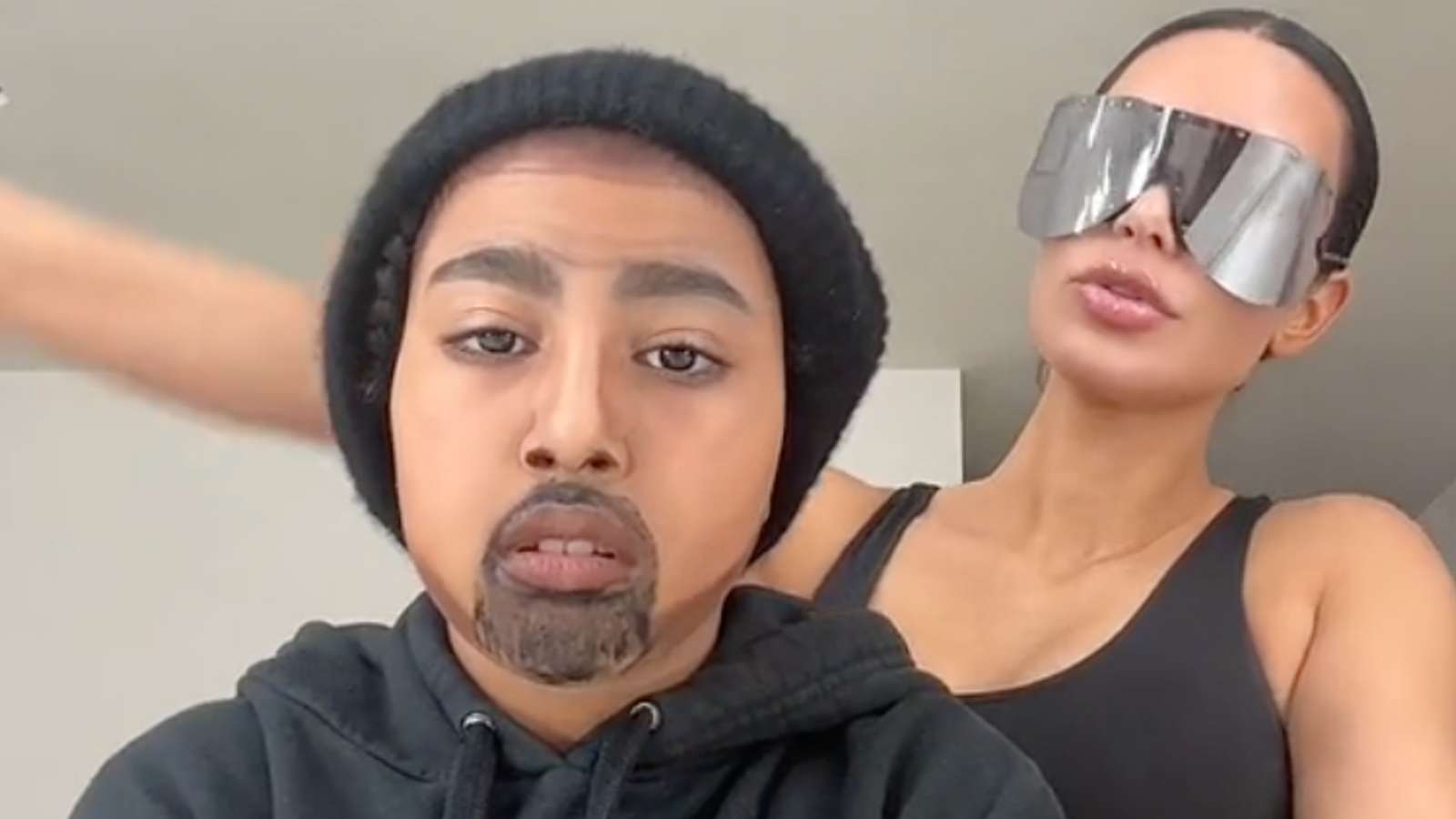 Kim Kardashian and North West in a TikTok video