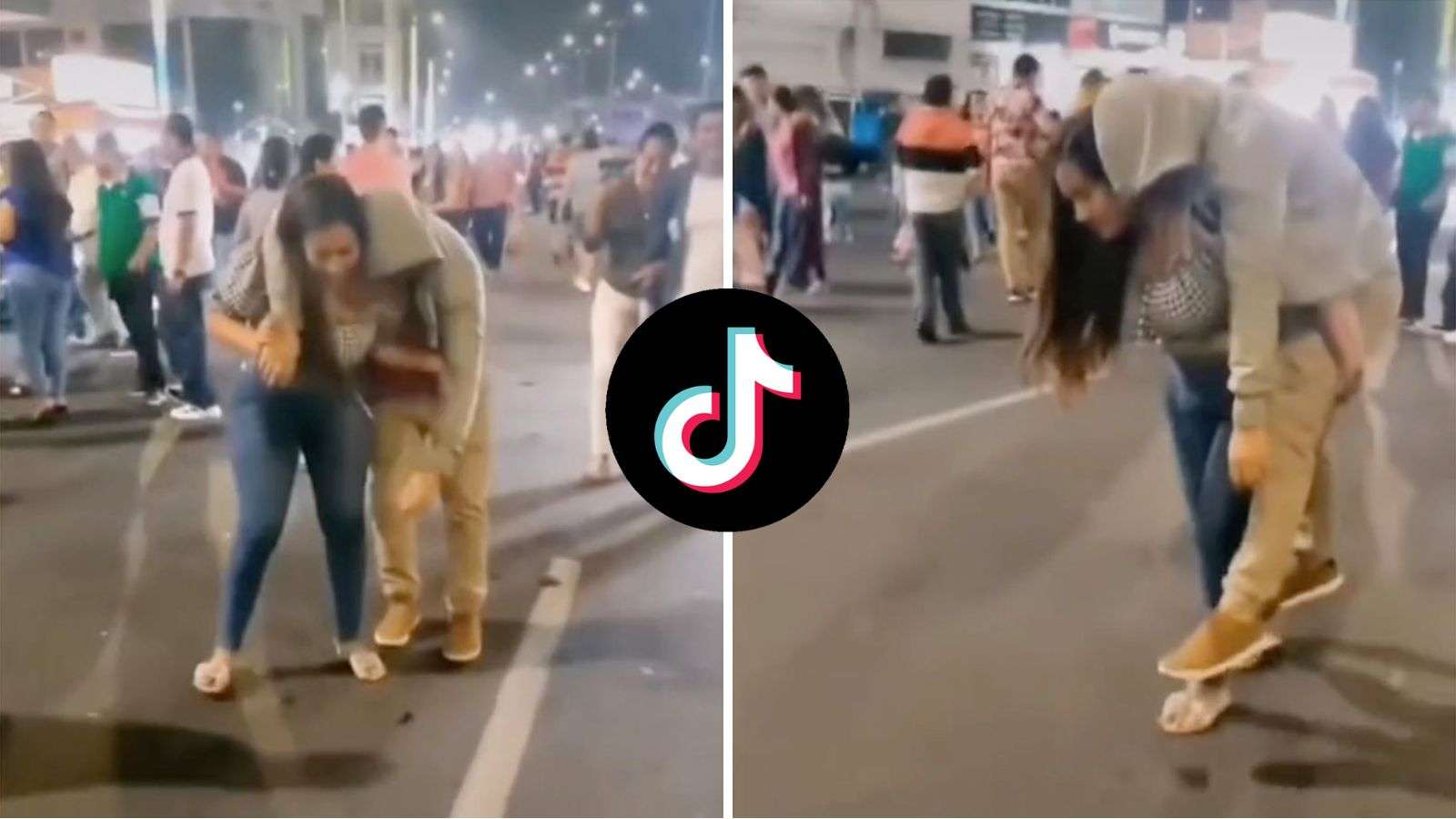 Girlfriend carries drunk boyfriend home on her back in viral TikTok