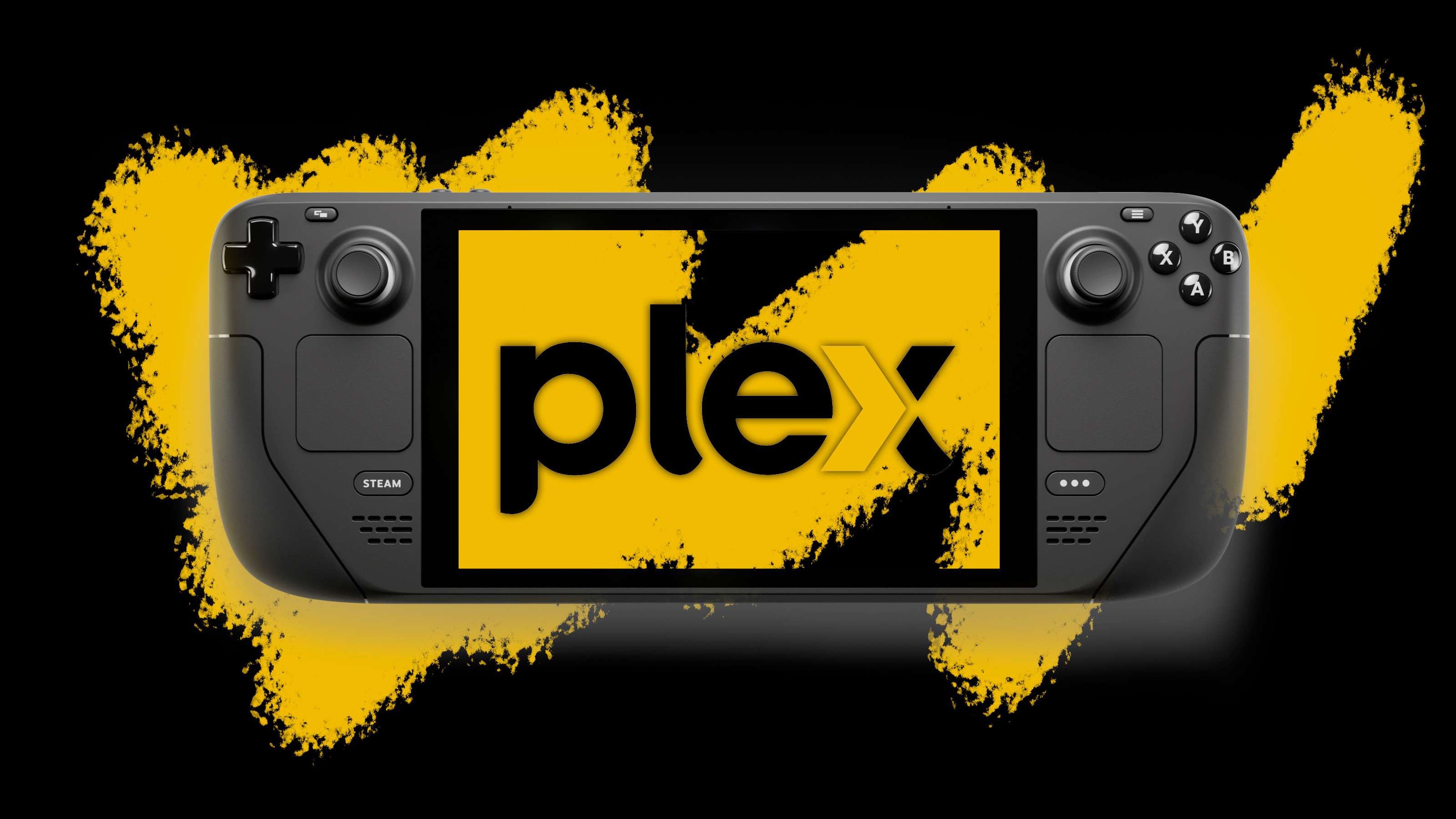 Plex logo over Steam Deck