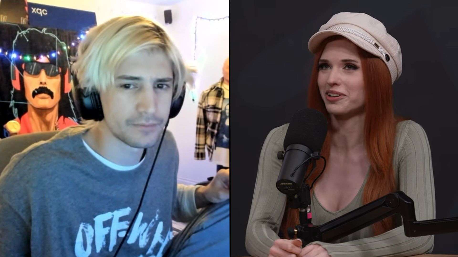 xQc and Amouranth talking into mic while side-by-side