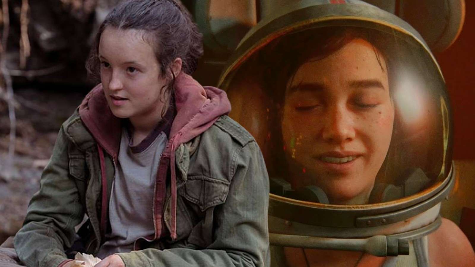 Bella Ramsey in The Last of Us Episode 2 and a still from The Last of Us Part II