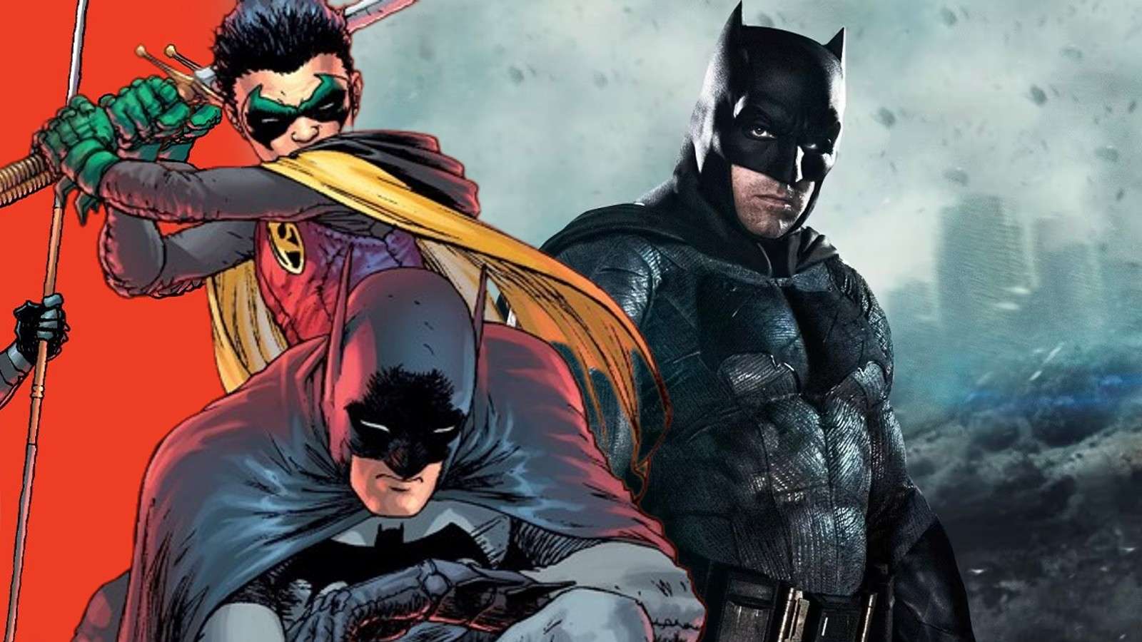Batman and Robin in the comics and Ben Affleck as Batman