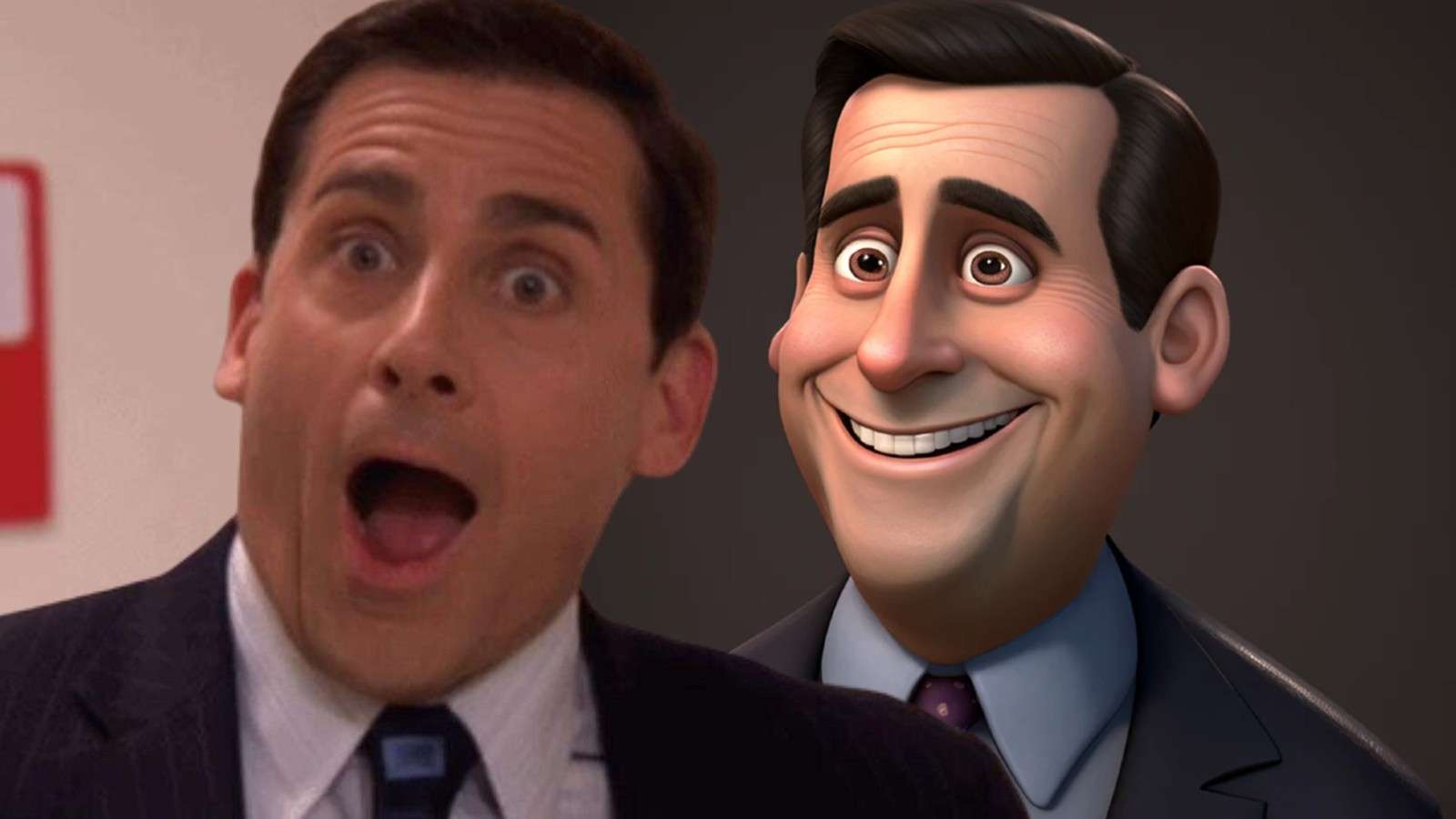 Michael Scott in The Office and the AI Pixar version of the character