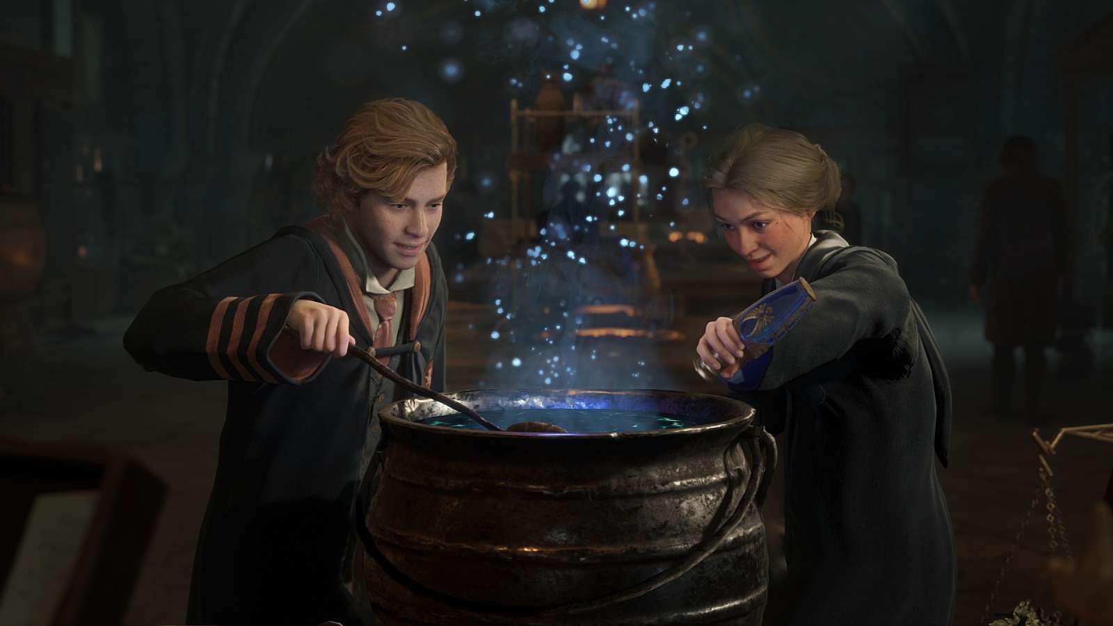 Hogwarts Legacy students brewing potion