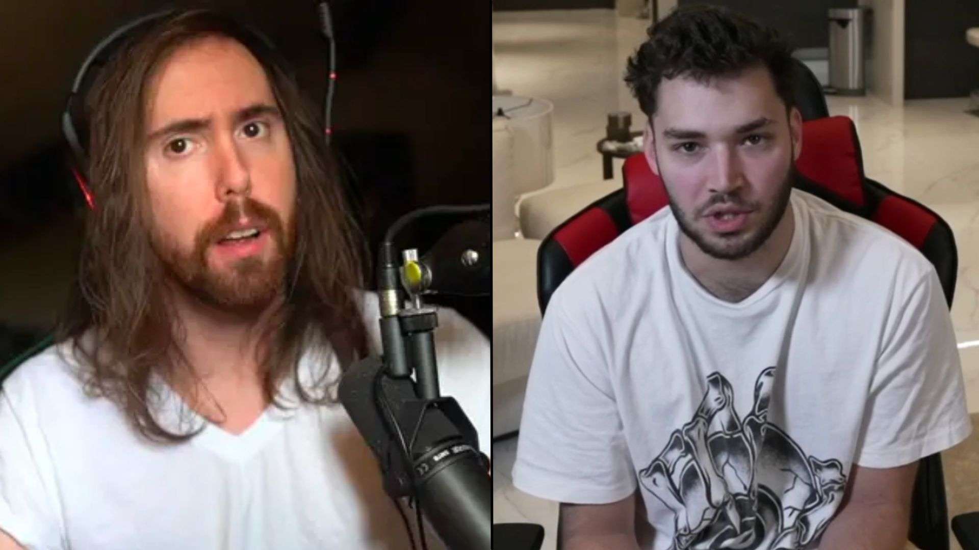 Asmongold and adin Ross die by side in white shirts talking to camera