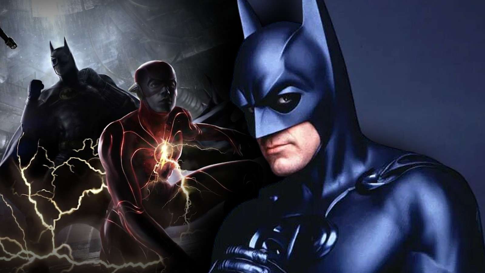 George Clooney as Batman and concept art for The Flash