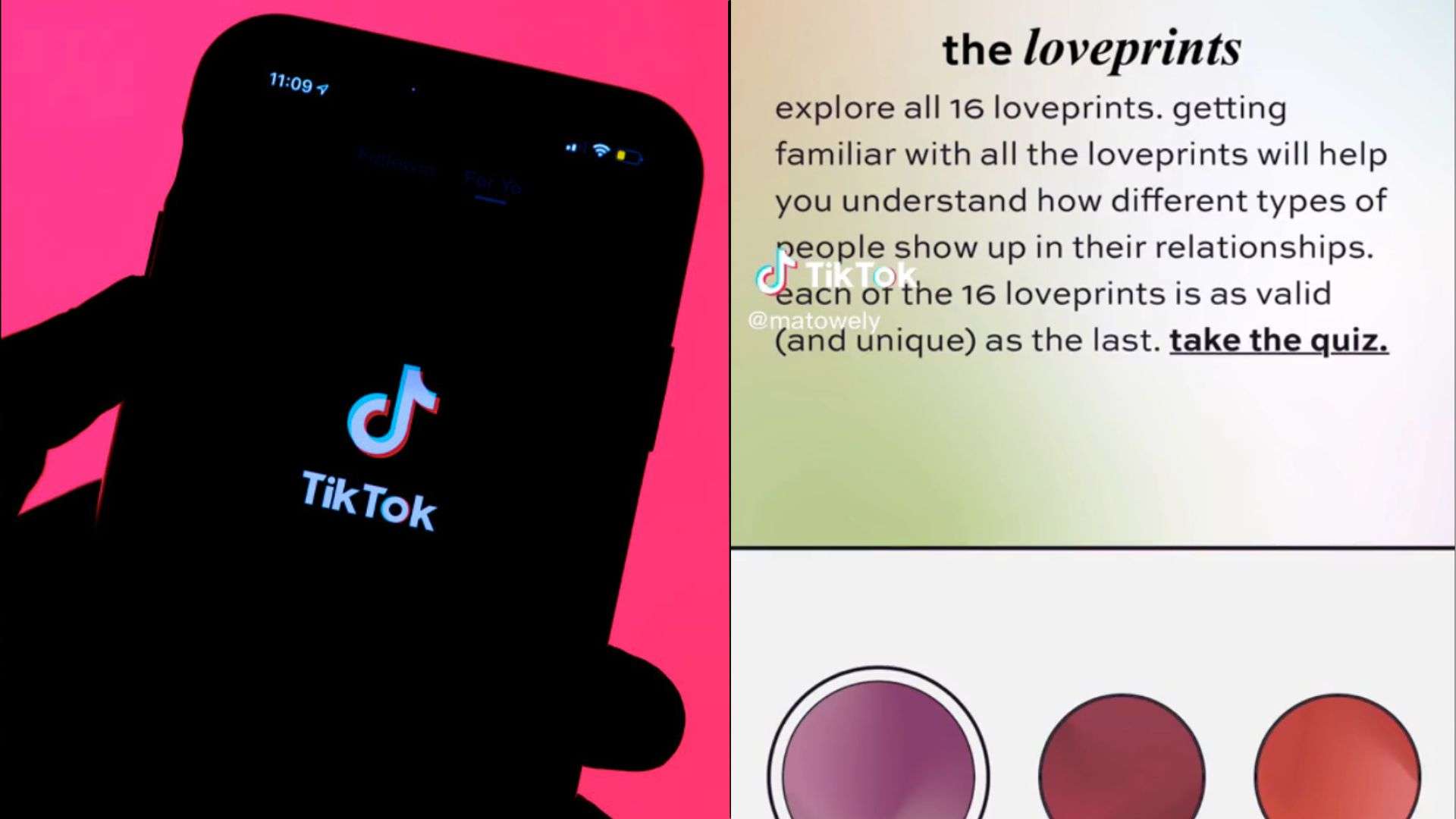 TikTok logo next to Loveprint quiz page