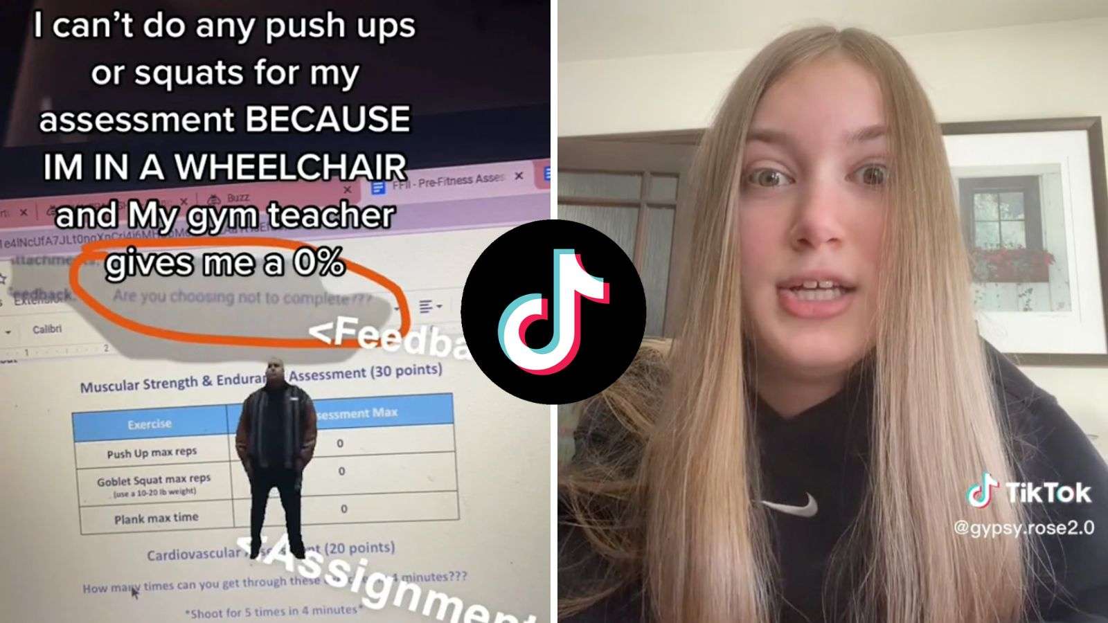 Wheelchair user calls out gym teacher who failed her for not doing push-ups