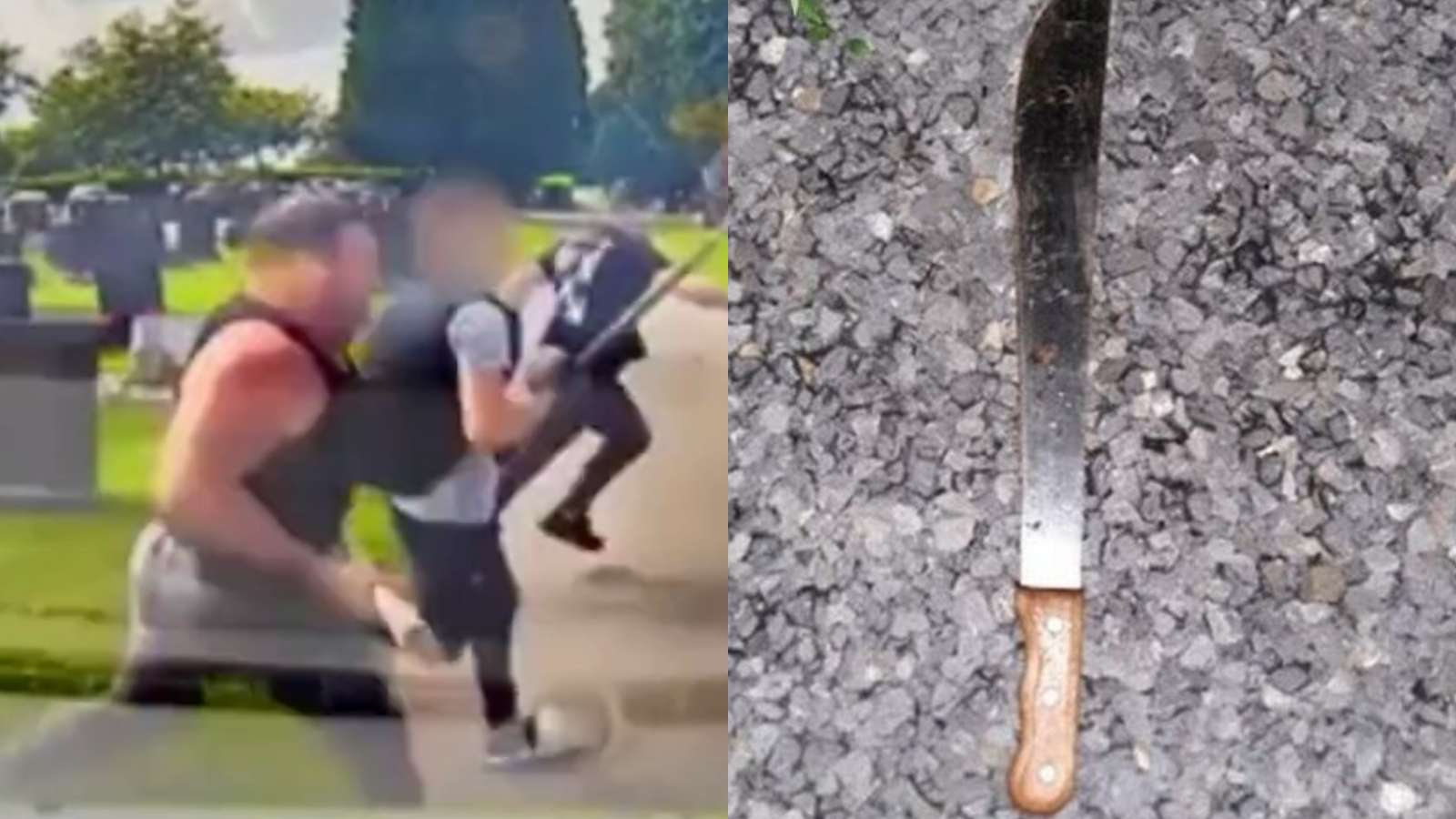 families fight in graveyard with machetes and axes
