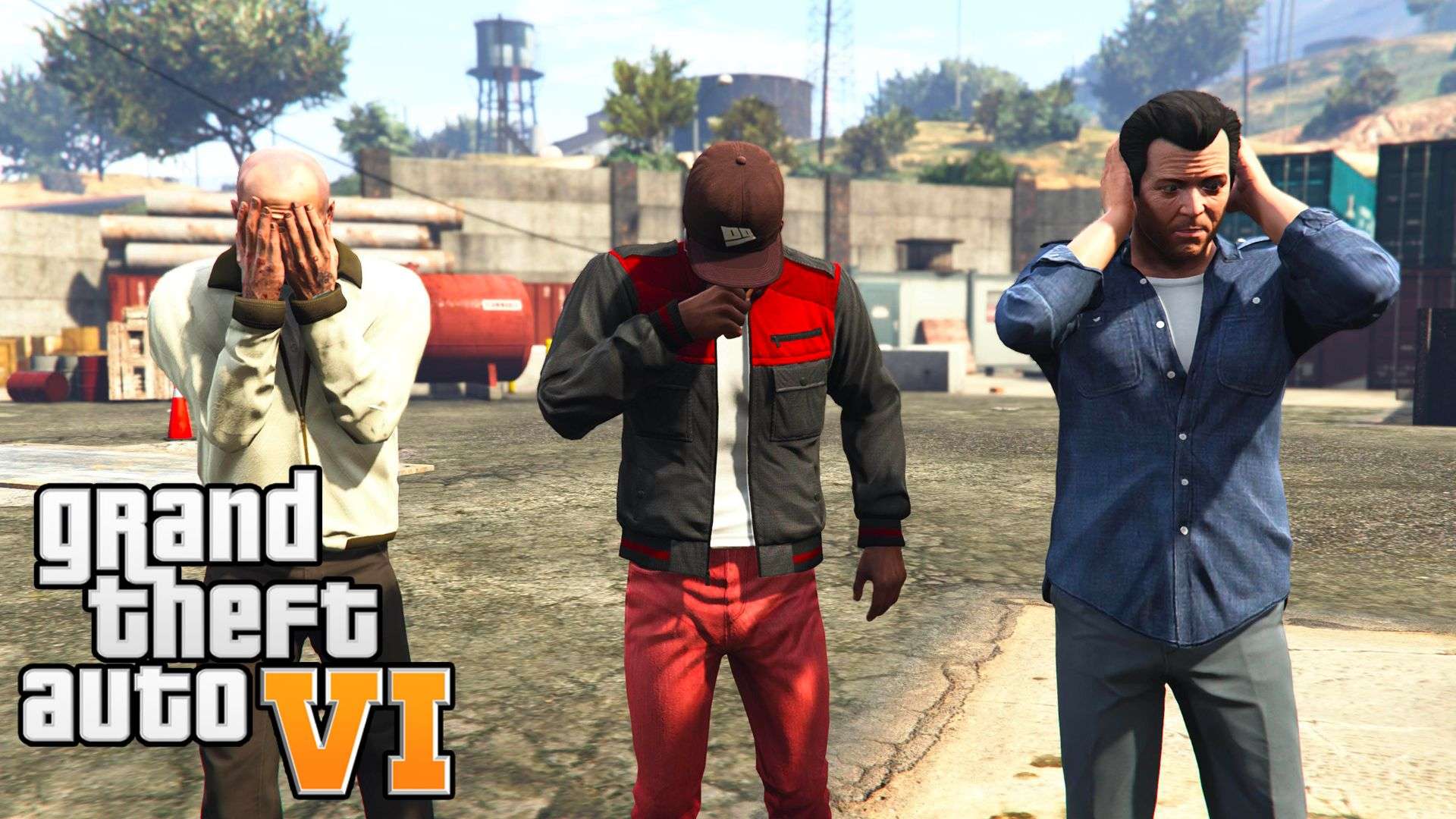 GTA 5 characters with heads in hands