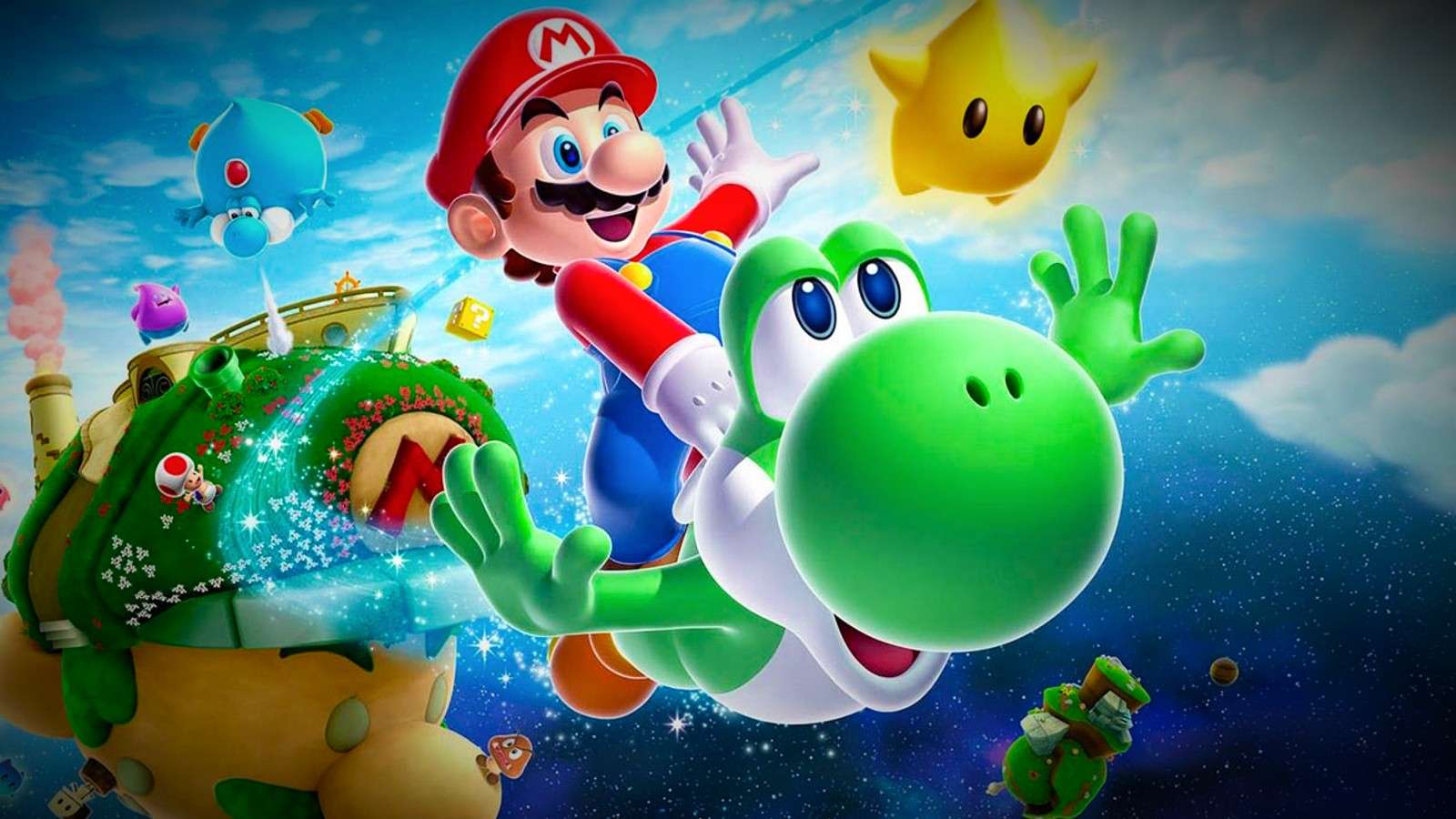 Yoshi and Mario in Super Mario Galaxy 2